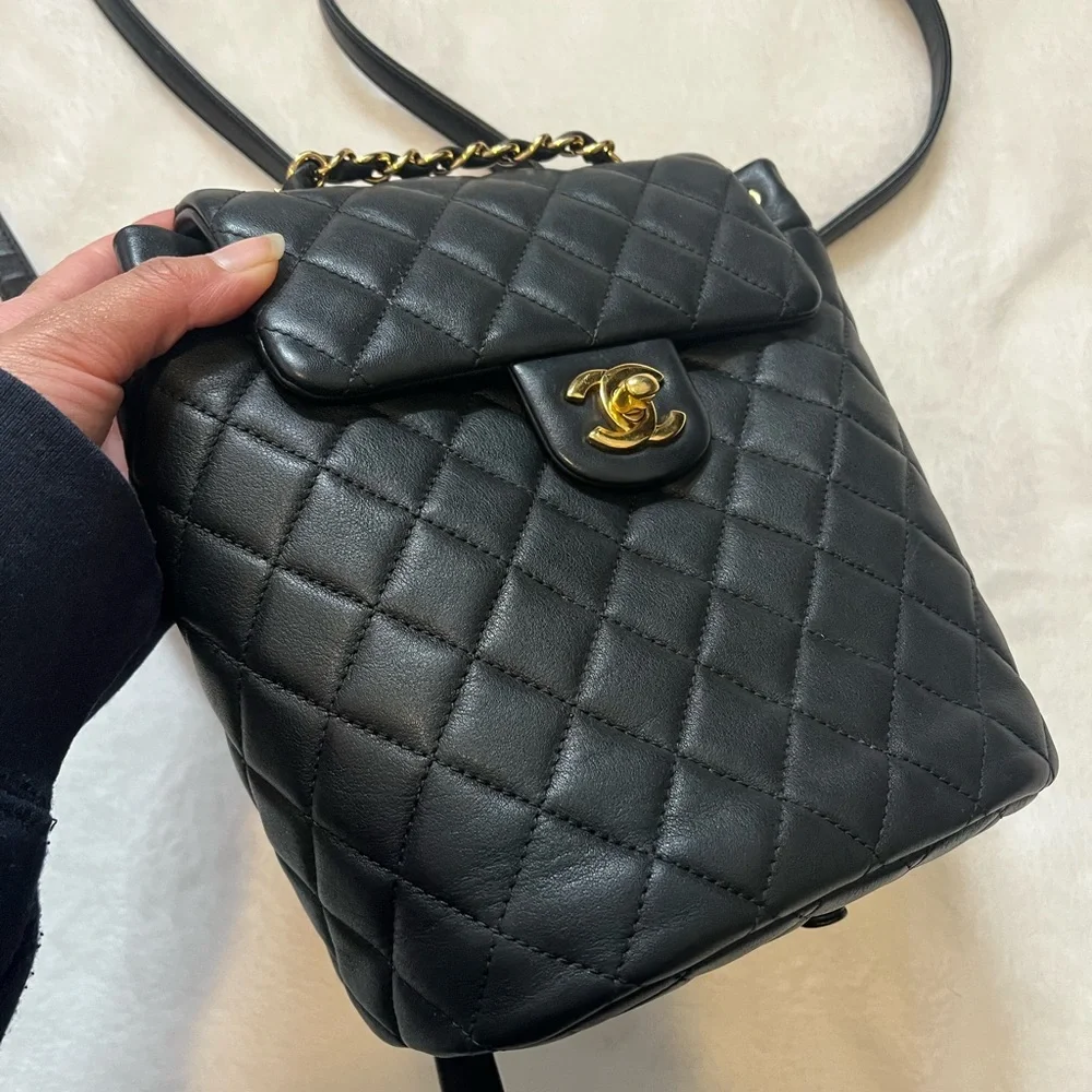 Chanel Mini Urban Spirit backpack with gold Hardware Lambskin offers welcomed